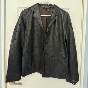 GUC Perforated Brown Leather Jacket
